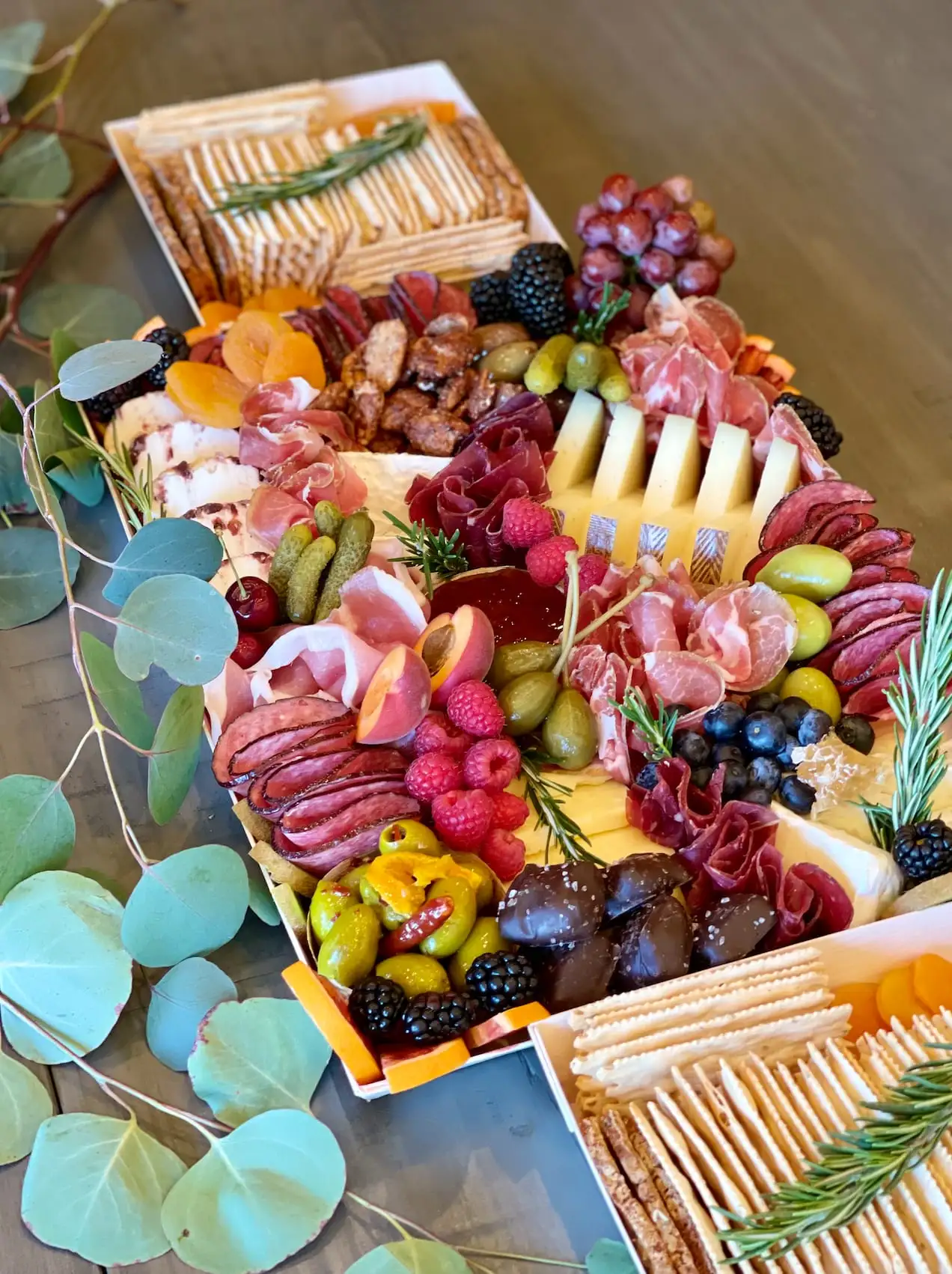 Wooden tray of cheeses, cured meats, fruit and honeycomb for 10 to 12 people (view 7)